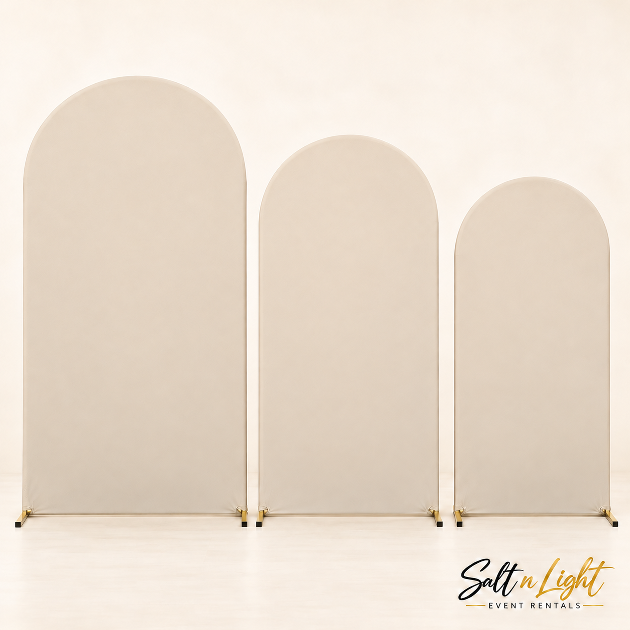 Three gold arch panels with all Beige facing covers