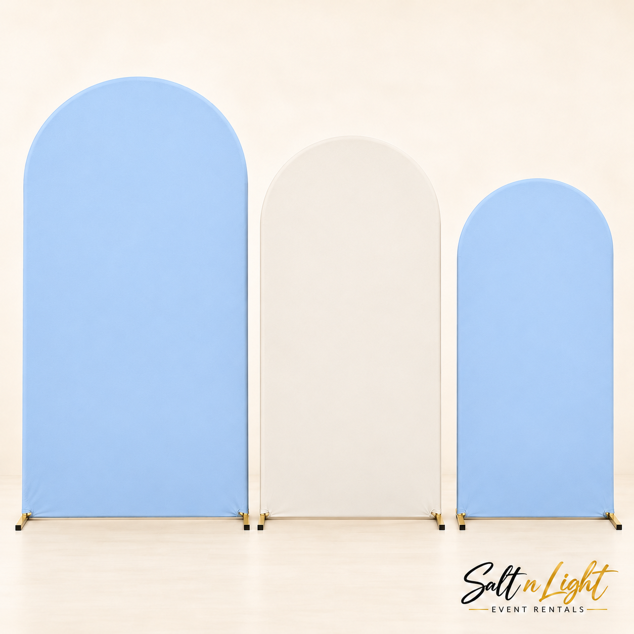 Three arch panels arranged Blue, White and Blue