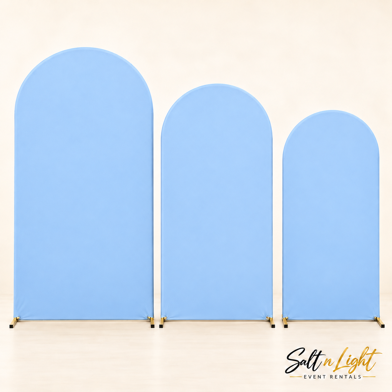 Three gold arch panels with all Blue facing covers