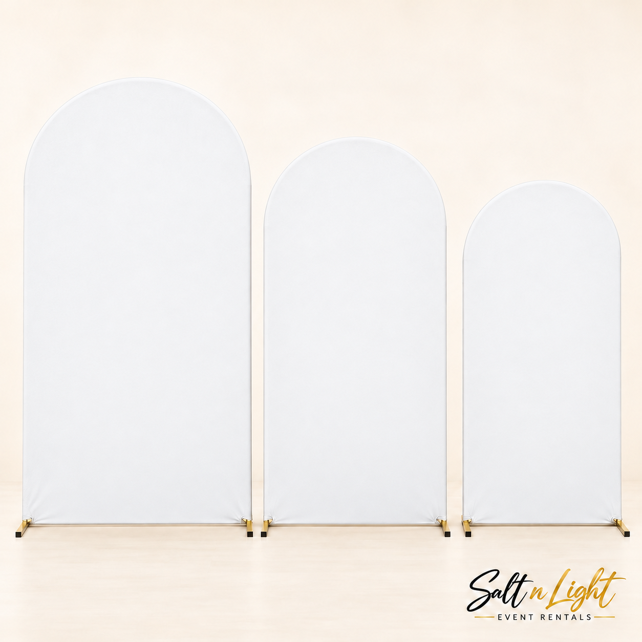 Three gold arch panels with all White facing covers