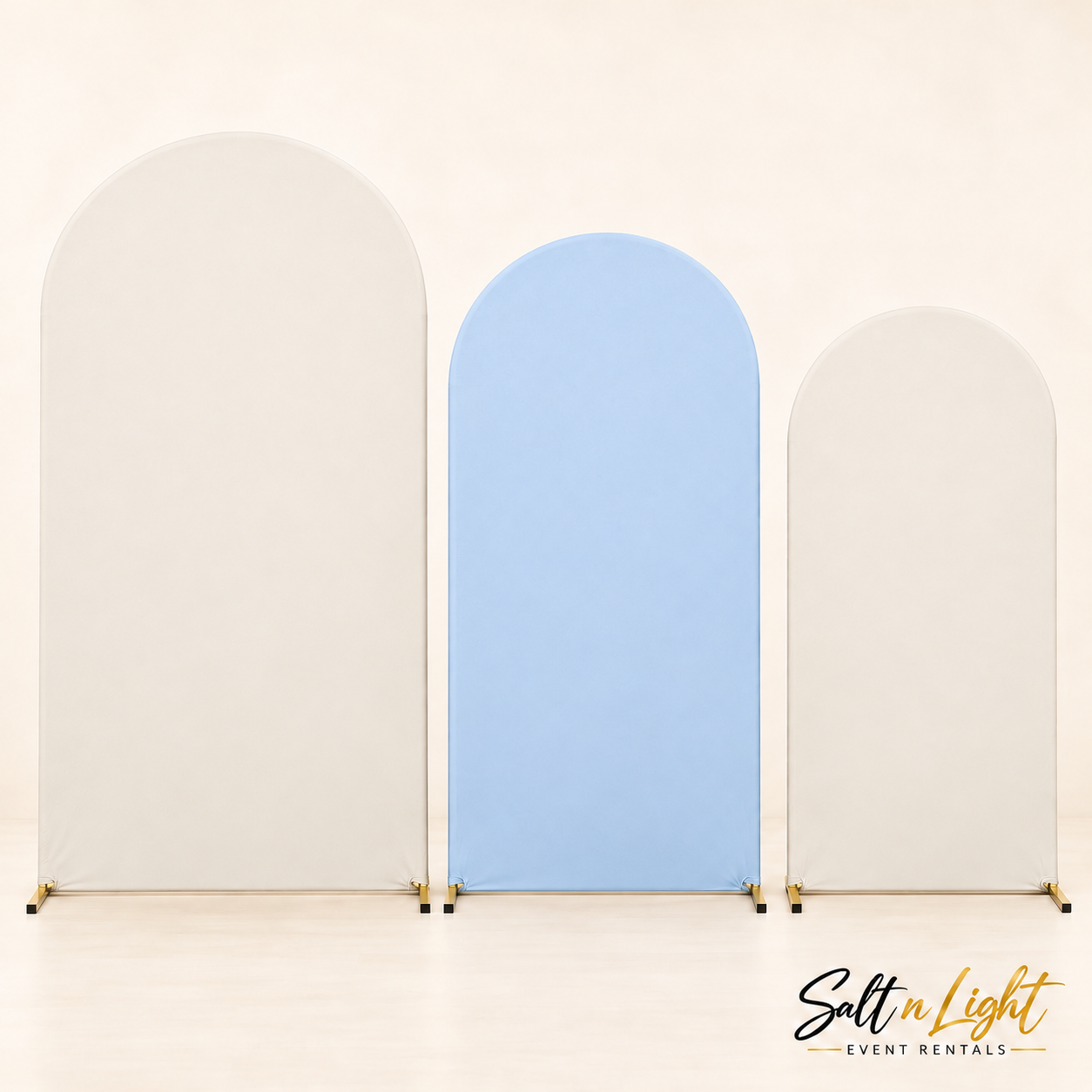 Three arch panels arranged White, Blue and White